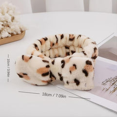 Leopard Bow Headband Elastic Hair Wrap Coral Fleece Spa Headband