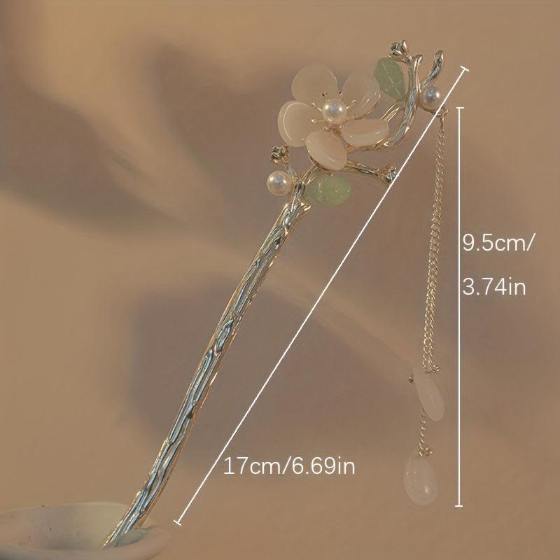 Orchid Flower Hair Pin With Tassel Hair Stick