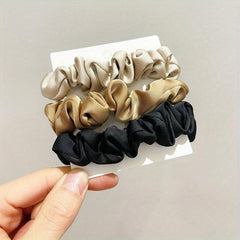 Vintage Wide Satin Scrunchie Hair Tie Head Rope High Ponytail Leather Band