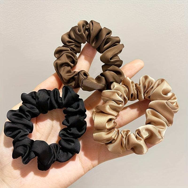 Vintage Wide Satin Scrunchie Hair Tie Head Rope High Ponytail Leather Band