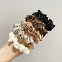 Vintage Wide Satin Scrunchie Hair Tie Head Rope High Ponytail Leather Band