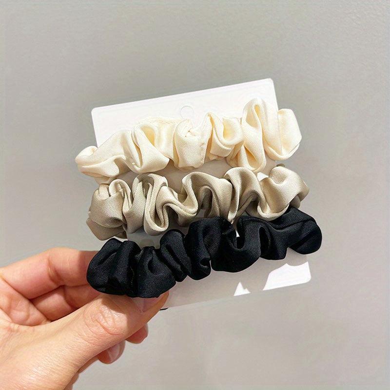 Vintage Wide Satin Scrunchie Hair Tie Head Rope High Ponytail Leather Band