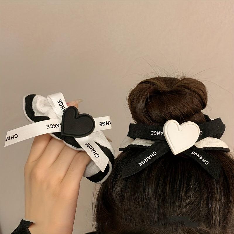 2Pcs Small Seamless Hair Scrunchies Set Heart Decor Ponytail Bands Gift