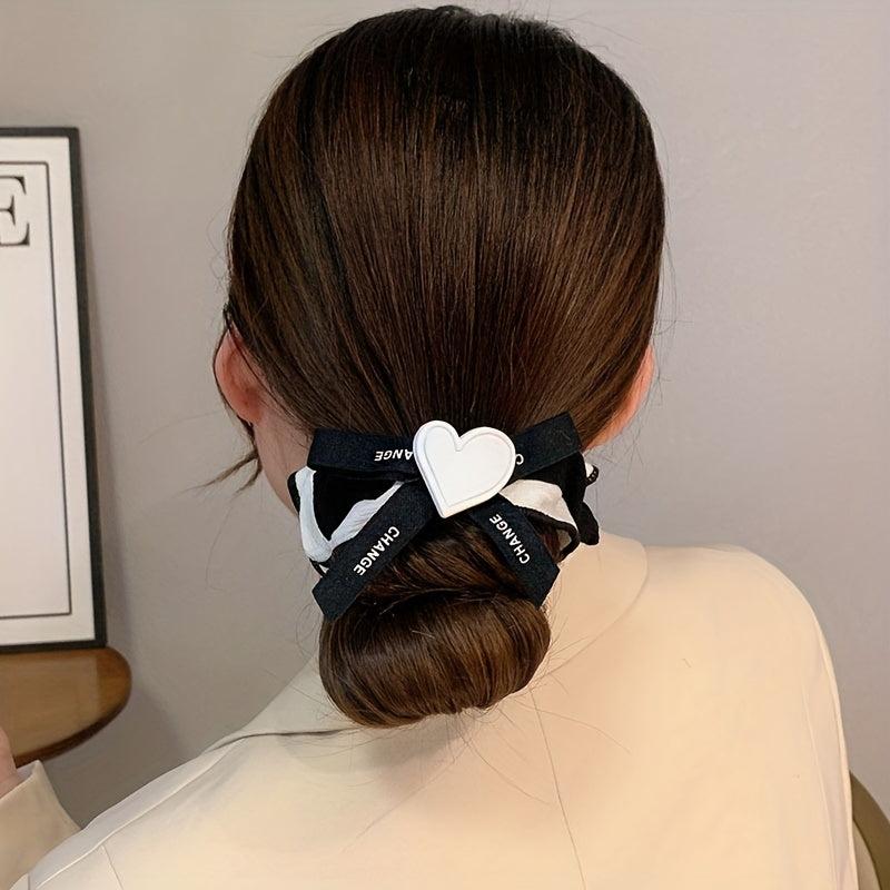 2Pcs Small Seamless Hair Scrunchies Set Heart Decor Ponytail Bands Gift