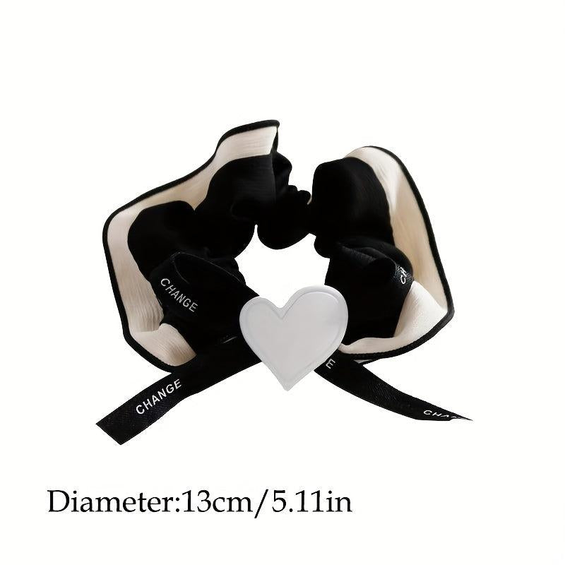 2Pcs Small Seamless Hair Scrunchies Set Heart Decor Ponytail Bands Gift