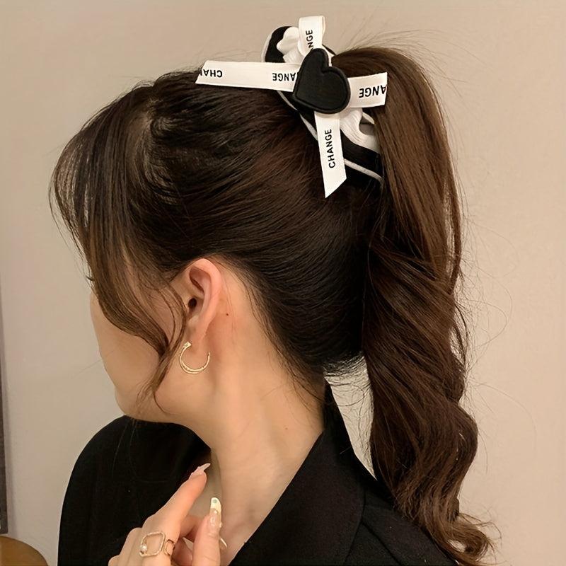 2Pcs Small Seamless Hair Scrunchies Set Heart Decor Ponytail Bands Gift