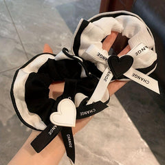 2Pcs Small Seamless Hair Scrunchies Set Heart Decor Ponytail Bands Gift