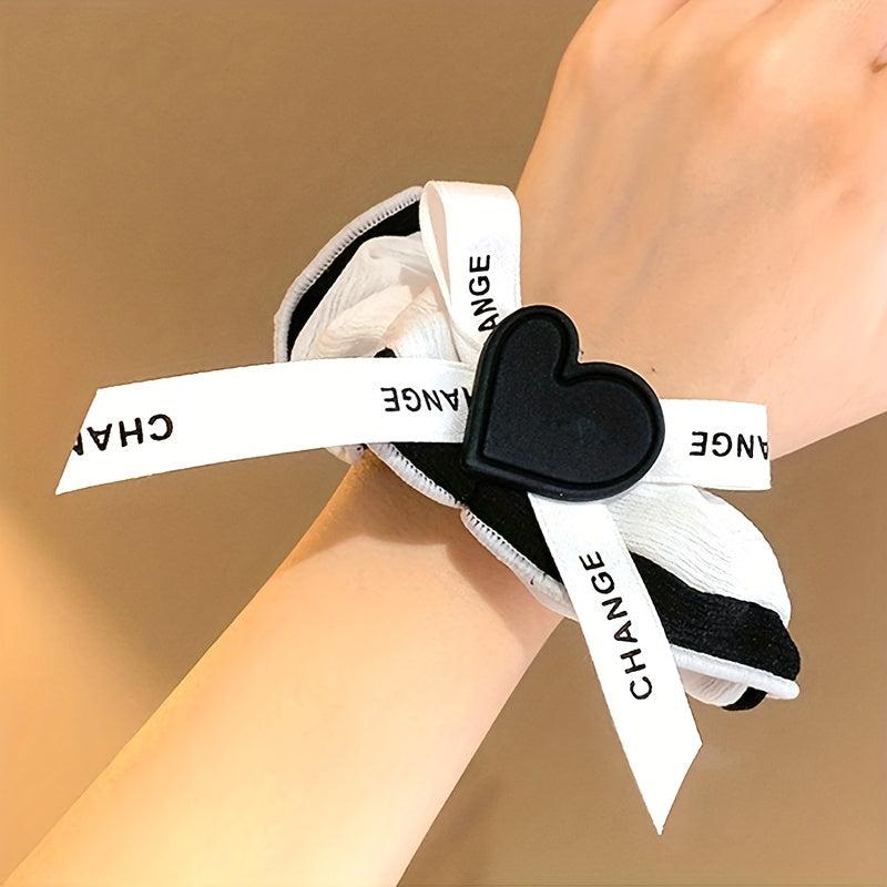 2Pcs Small Seamless Hair Scrunchies Set Heart Decor Ponytail Bands Gift