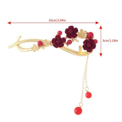 Red Plum Flower Hairpin Pearl Tassel Twist Clip Updo Clip