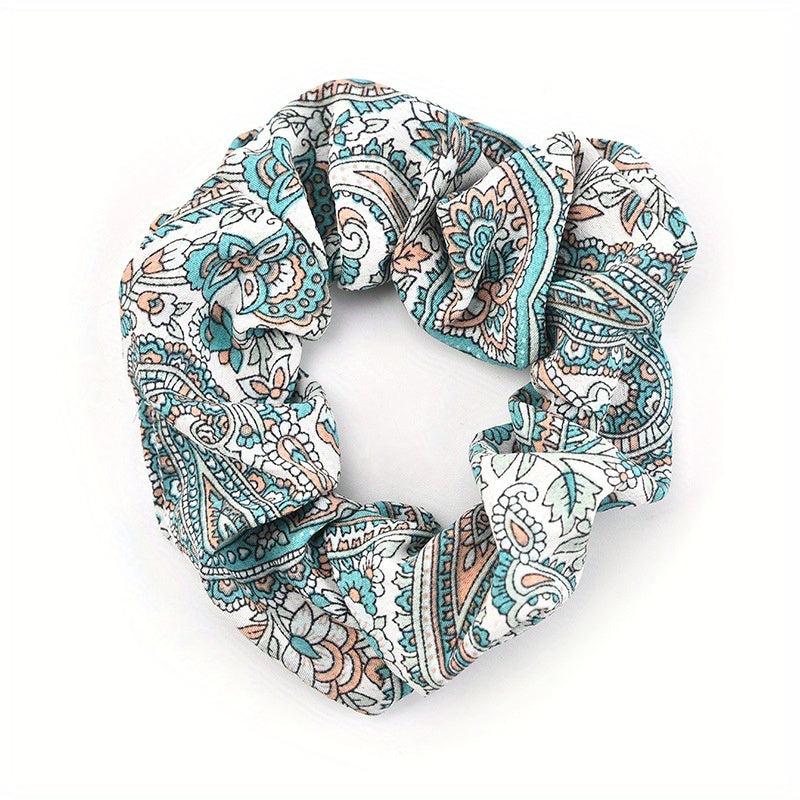 Boho Style Large Scrunchie Hair Tie Waist Fruit Flower Print Headwear