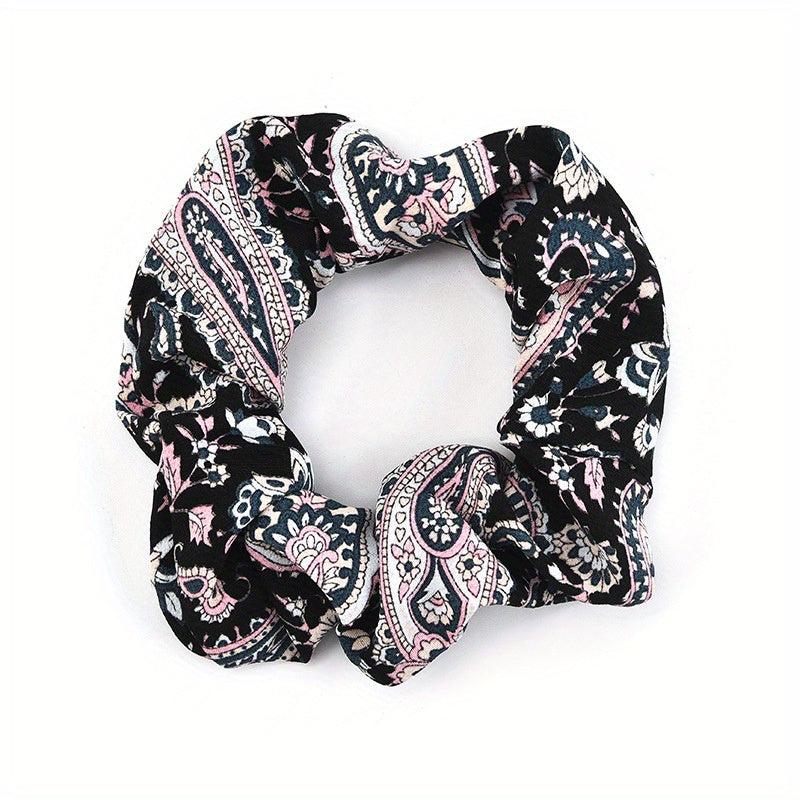 Boho Style Large Scrunchie Hair Tie Waist Fruit Flower Print Headwear