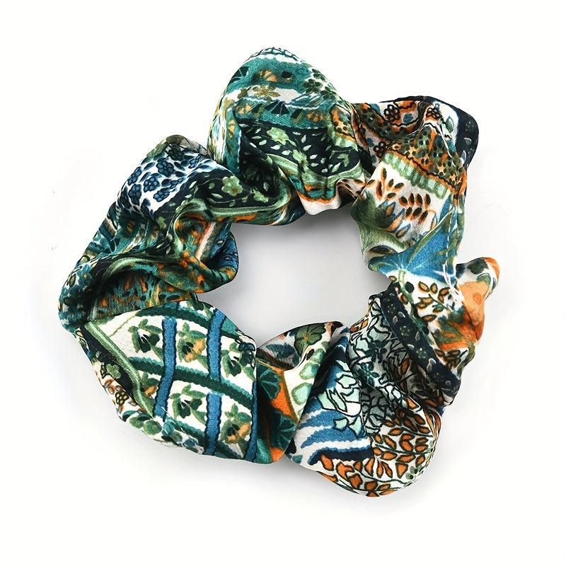 Boho Style Large Scrunchie Hair Tie Waist Fruit Flower Print Headwear