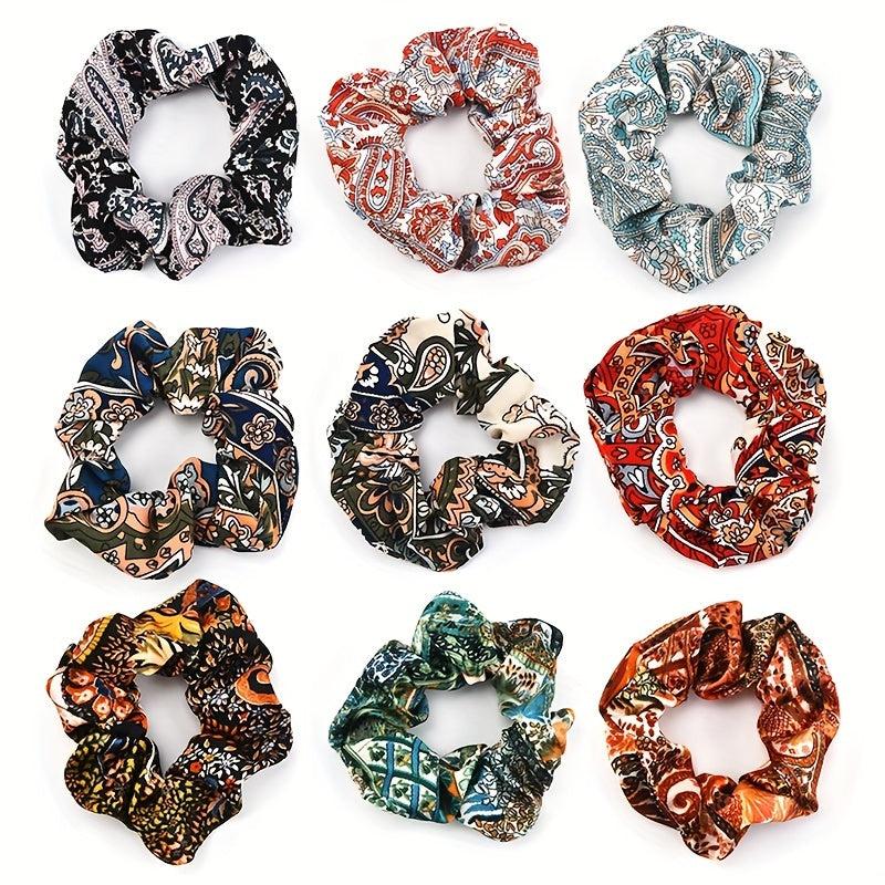 Boho Style Large Scrunchie Hair Tie Waist Fruit Flower Print Headwear