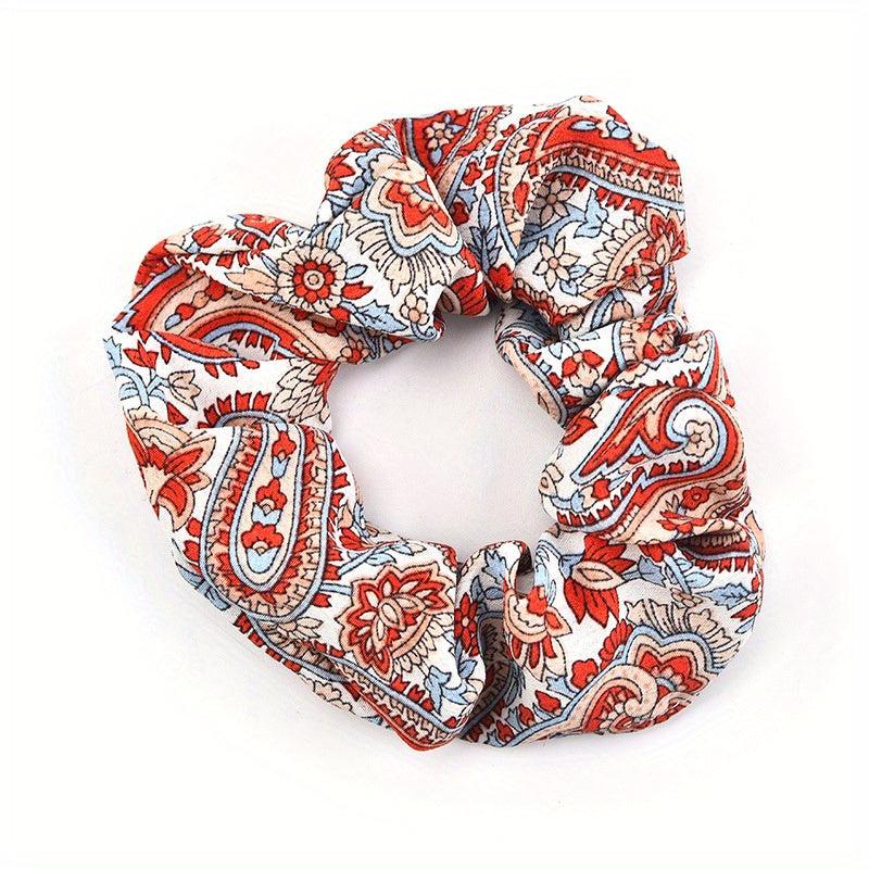 Boho Style Large Scrunchie Hair Tie Waist Fruit Flower Print Headwear