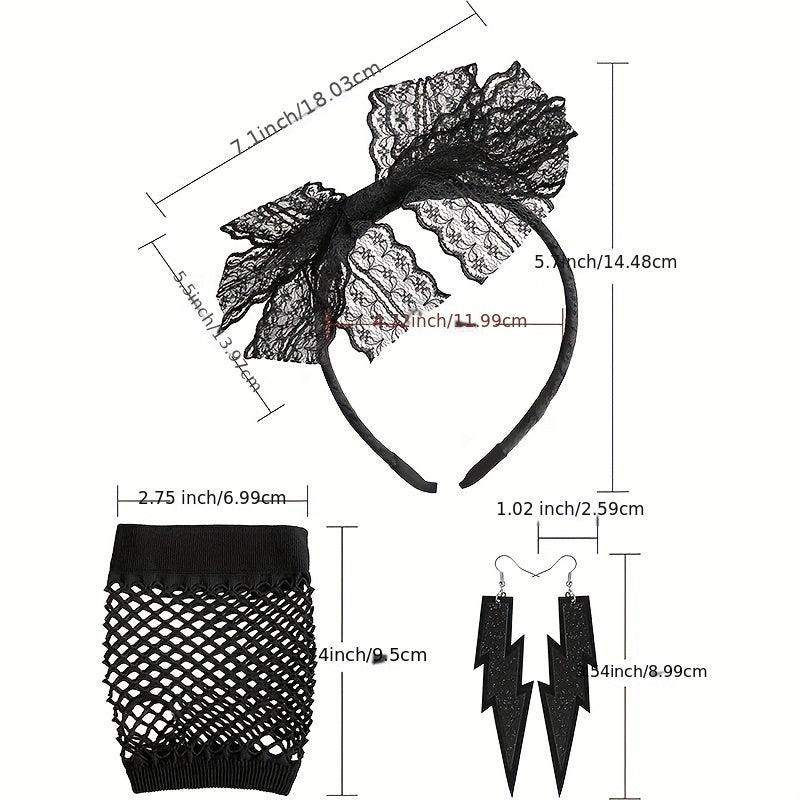 Lace Headband Earrings Fishnet Stocking Set for Party