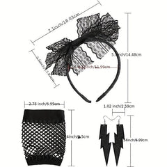 Lace Headband Earrings Fishnet Stocking Set for Party