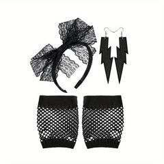 Lace Headband Earrings Fishnet Stocking Set for Party