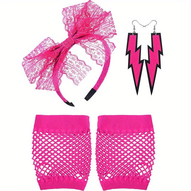 Lace Headband Earrings Fishnet Stocking Set for Party