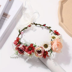 Boho Flower Leaf Berry Wreath Headband for Wedding Travel Costume