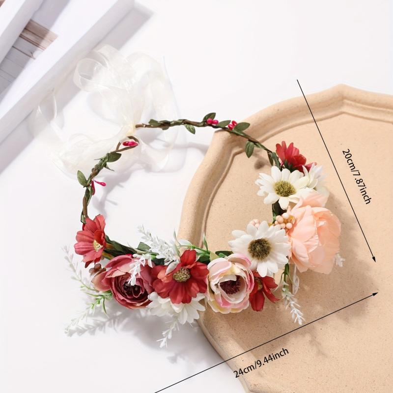 Boho Flower Leaf Berry Wreath Headband for Wedding Travel Costume