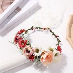 Boho Flower Leaf Berry Wreath Headband for Wedding Travel Costume