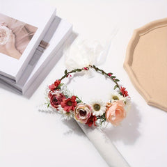 Boho Flower Leaf Berry Wreath Headband for Wedding Travel Costume