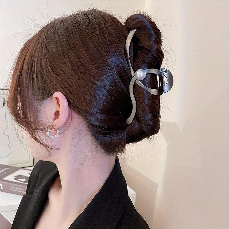 Wave Faux Pearl Hair Claw Metal Accessory