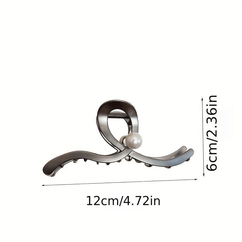 Wave Faux Pearl Hair Claw Metal Accessory