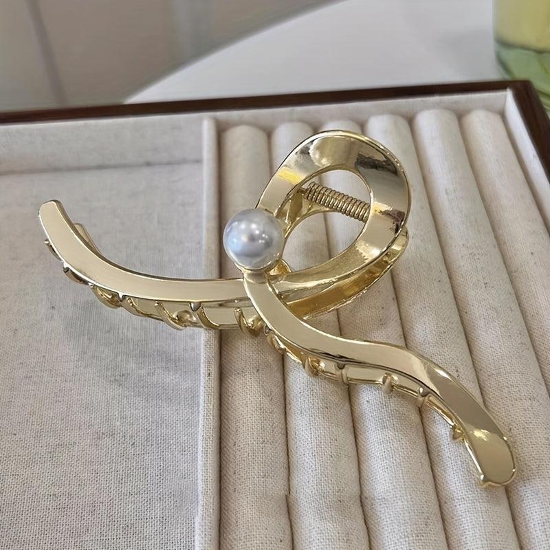 Wave Faux Pearl Hair Claw Metal Accessory