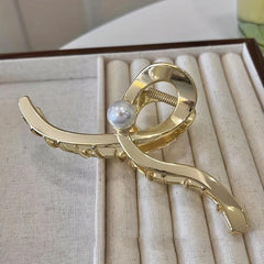 Wave Faux Pearl Hair Claw Metal Accessory
