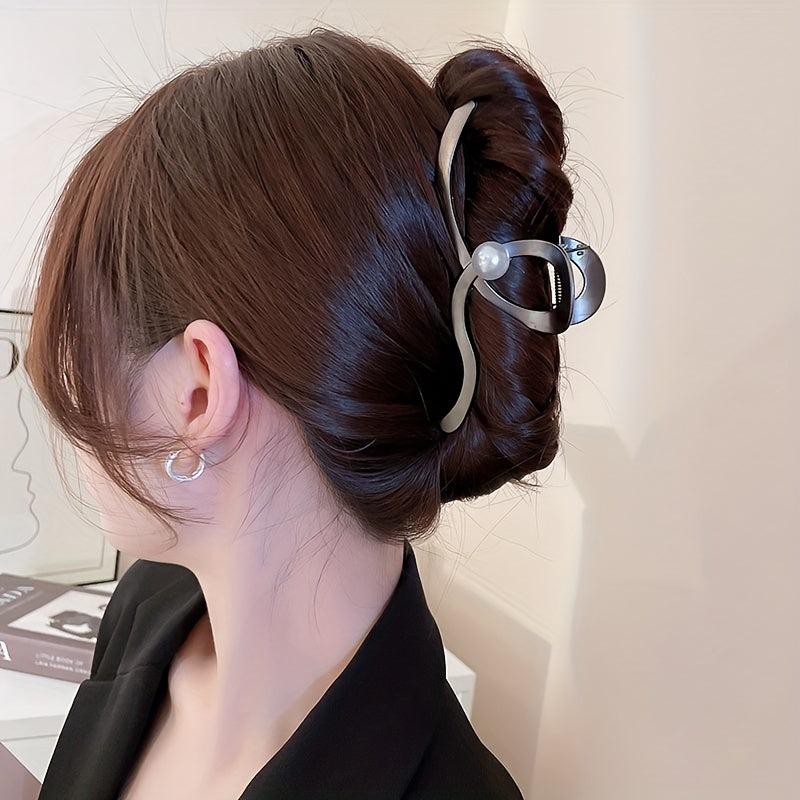 Wave Faux Pearl Hair Claw Metal Accessory