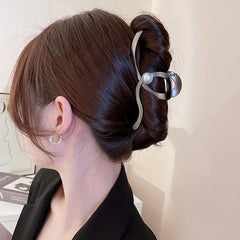 Wave Faux Pearl Hair Claw Metal Accessory
