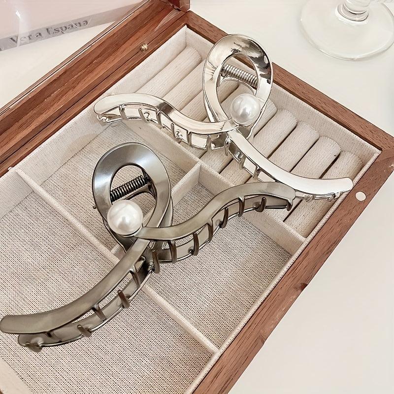 Wave Faux Pearl Hair Claw Metal Accessory