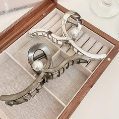 Wave Faux Pearl Hair Claw Metal Accessory