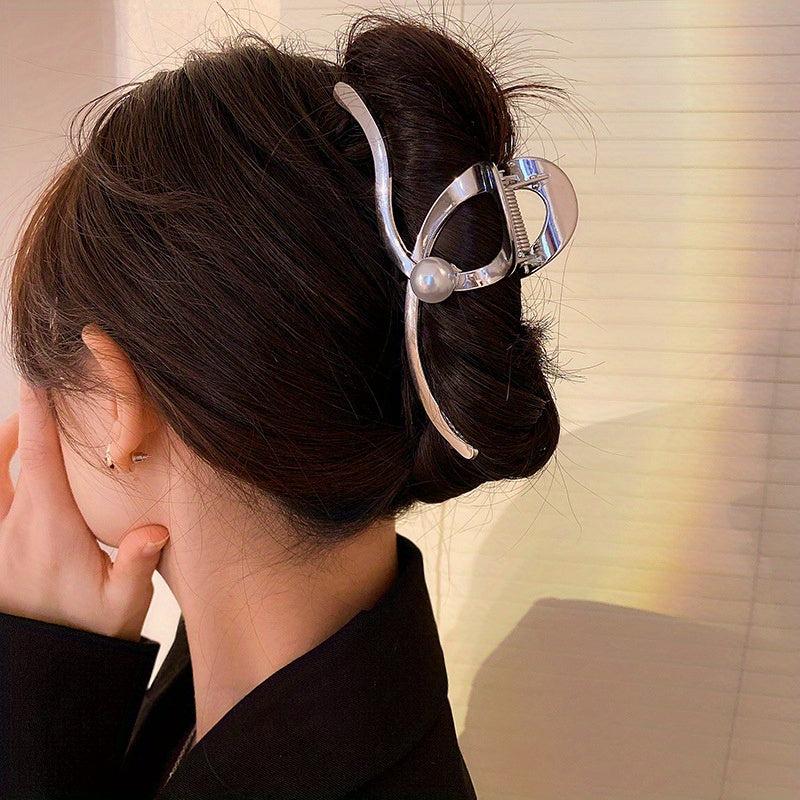 Wave Faux Pearl Hair Claw Metal Accessory