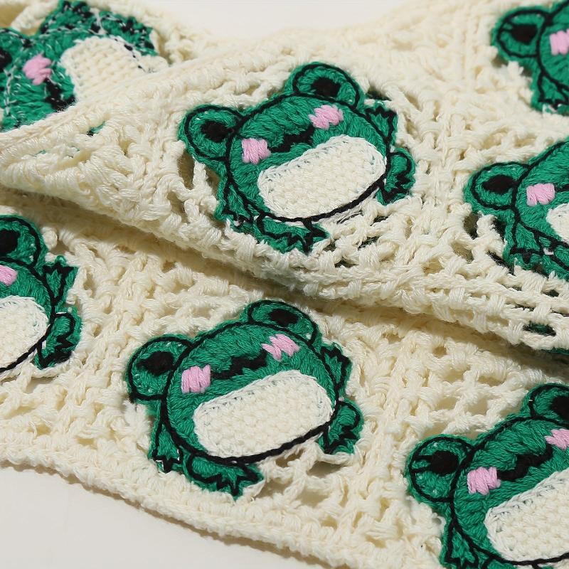 Frog Pattern Hollow Crochet Triangle Scarf Headband Hair Accessories