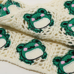 Frog Pattern Hollow Crochet Triangle Scarf Headband Hair Accessories