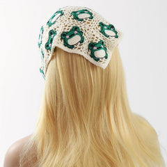 Frog Pattern Hollow Crochet Triangle Scarf Headband Hair Accessories