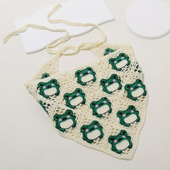 Frog Pattern Hollow Crochet Triangle Scarf Headband Hair Accessories
