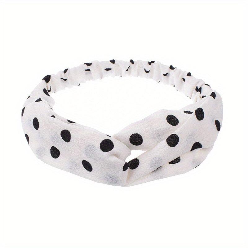 Polka Dotted Twisted Fabric Elastic Headband Soft Hair Band