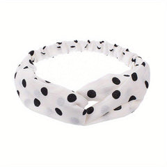 Polka Dotted Twisted Fabric Elastic Headband Soft Hair Band