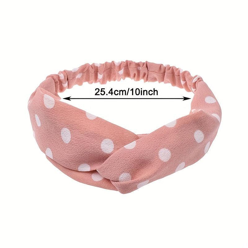 Polka Dotted Twisted Fabric Elastic Headband Soft Hair Band