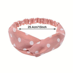 Polka Dotted Twisted Fabric Elastic Headband Soft Hair Band
