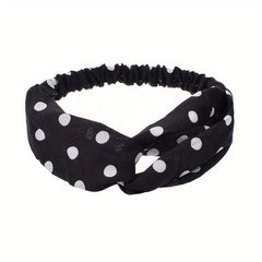 Polka Dotted Twisted Fabric Elastic Headband Soft Hair Band