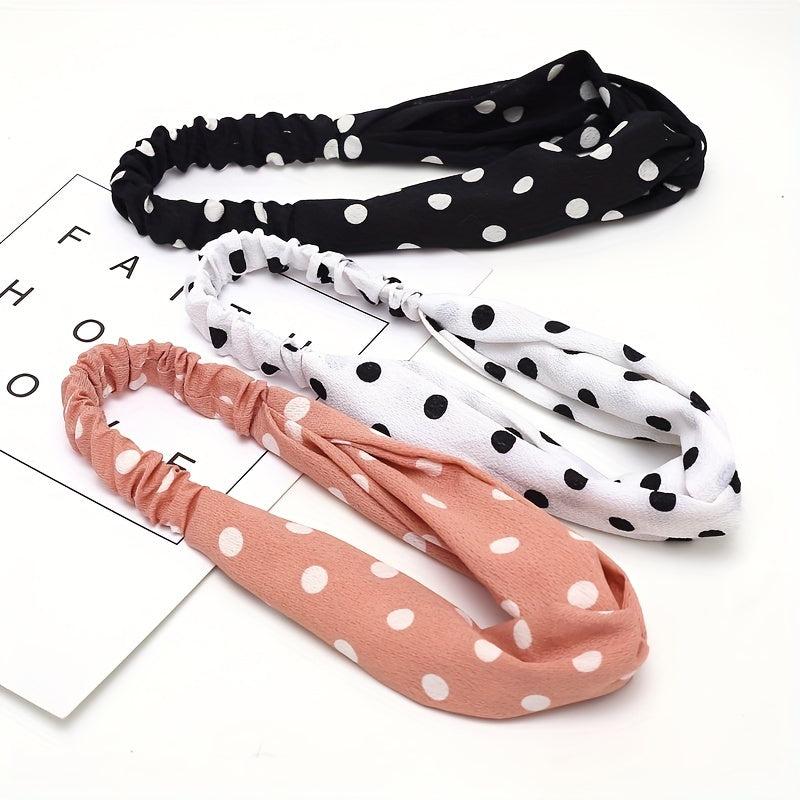 Polka Dotted Twisted Fabric Elastic Headband Soft Hair Band