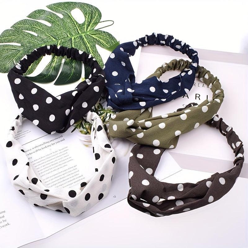 Polka Dotted Twisted Fabric Elastic Headband Soft Hair Band