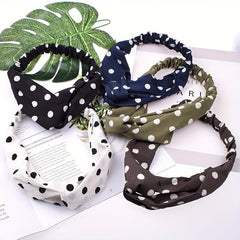Polka Dotted Twisted Fabric Elastic Headband Soft Hair Band