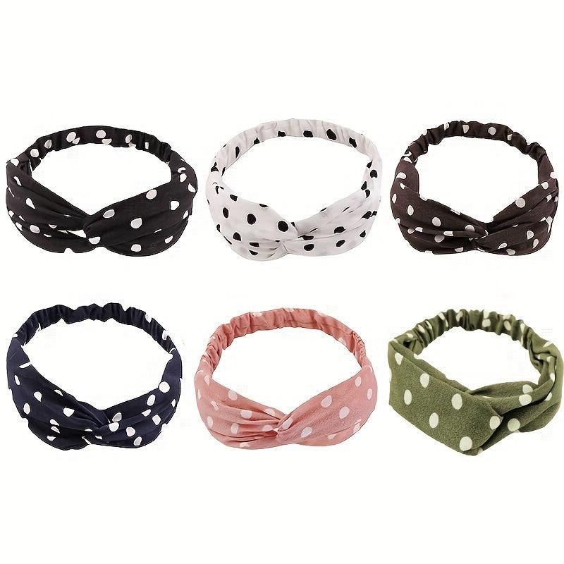 Polka Dotted Twisted Fabric Elastic Headband Soft Hair Band