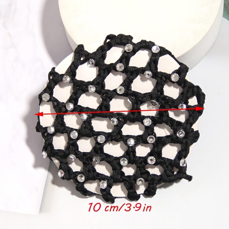 Crochet Hair Bun Cover With Rhinestones Solid Head Bun Net Hair Accessories