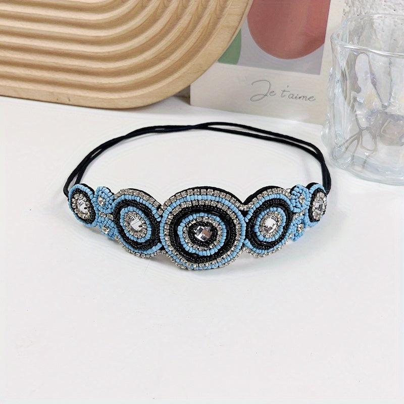 Vintage Bridal Headwear Beaded Hair Band Crystal Rhinestone Head Jewelry